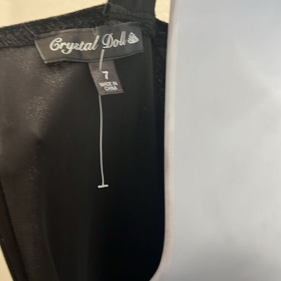 CRYSTAL DOLL Dress Sz 7 Black Velvet Diamond Studded VNeck Sleeveless Maxi - Picture 9 of 12